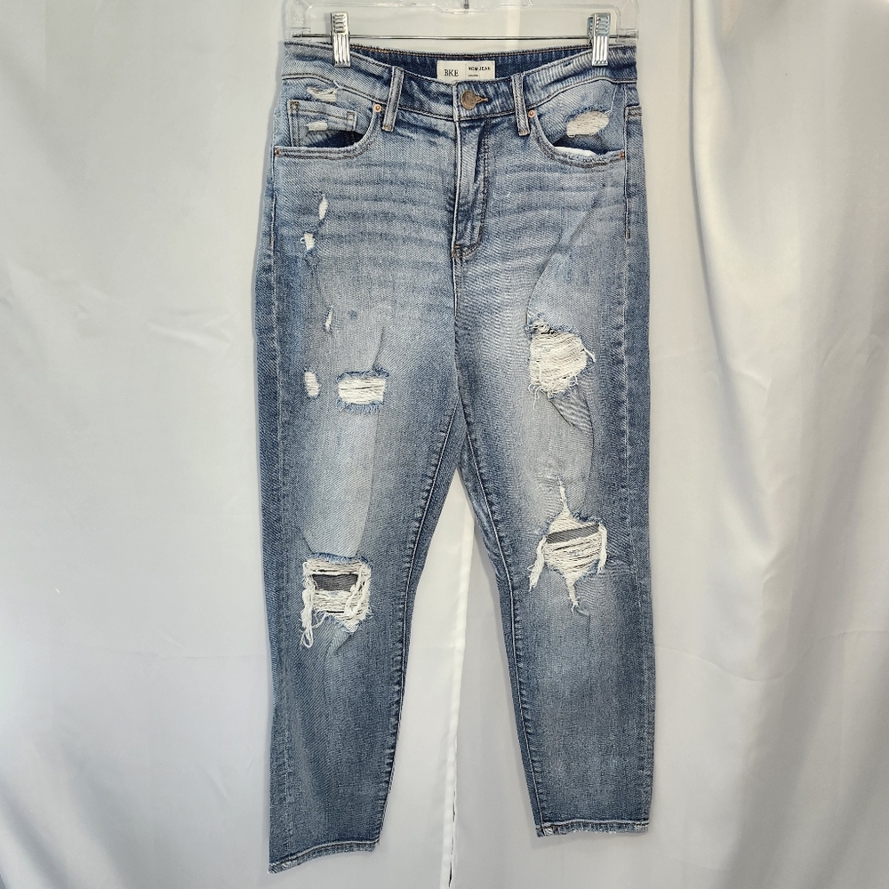 BKE Size 27 Mom Jean Distressed High Rise - Light Blue